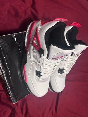 Jordan Women's White and Hot Pink Retro Basketball Sneakers